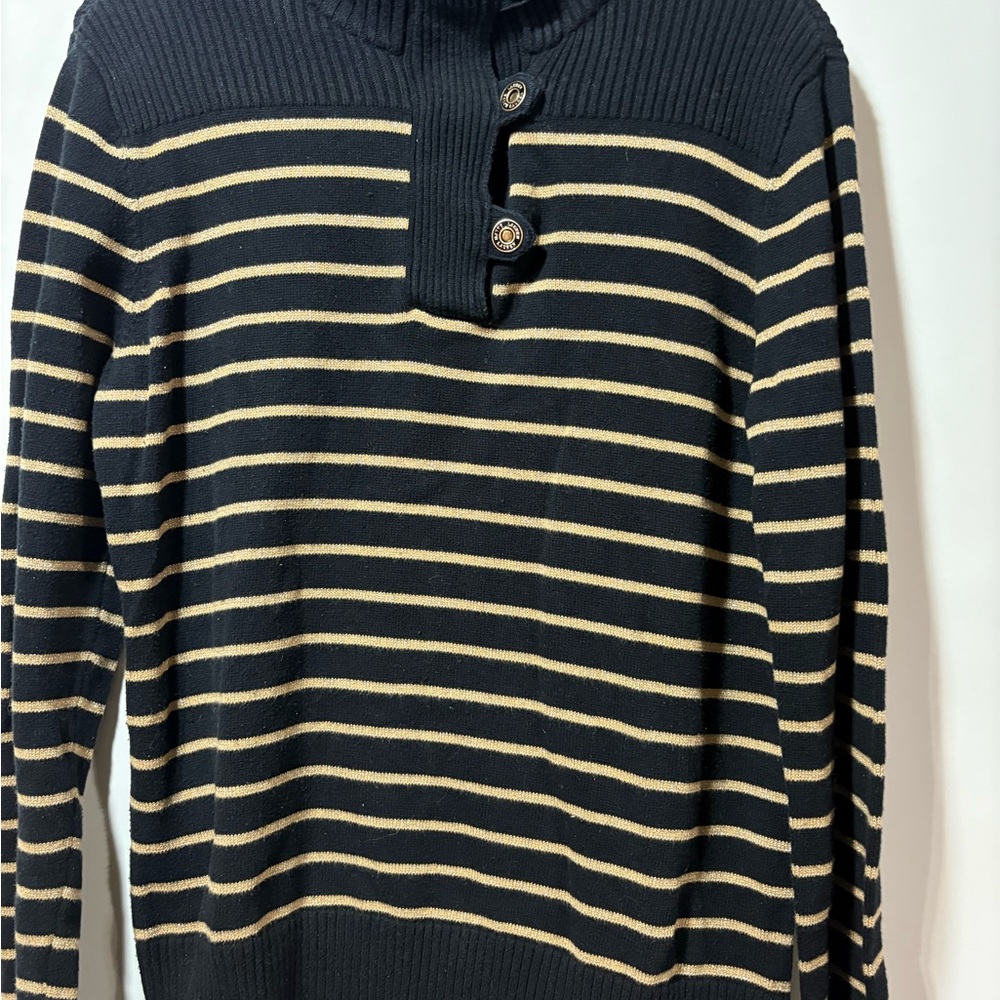 Rugby Ralph Lauren Black and Tan Striped Turtleneck Sweater